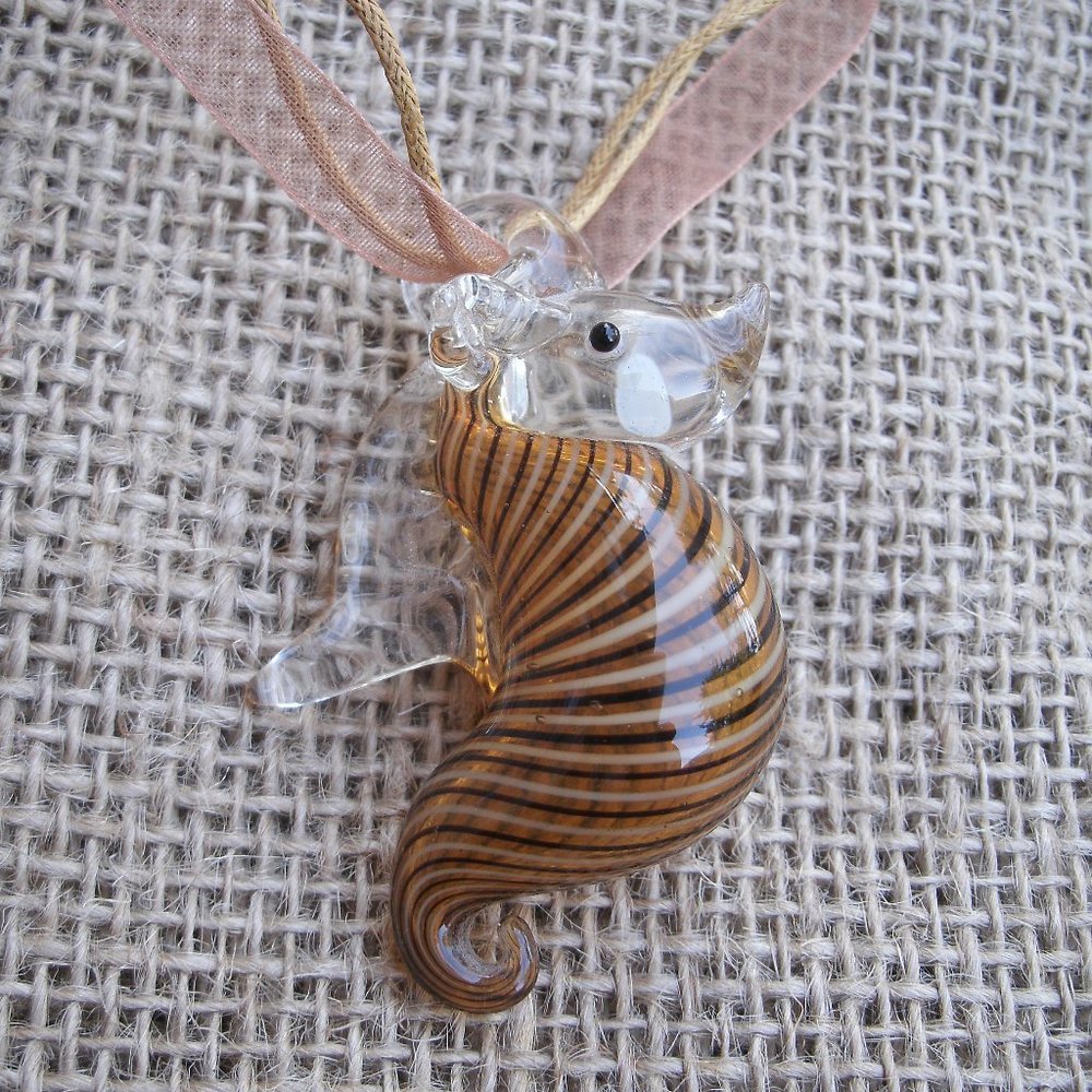 Murano Glass Striped Seahorse Pendant Necklace